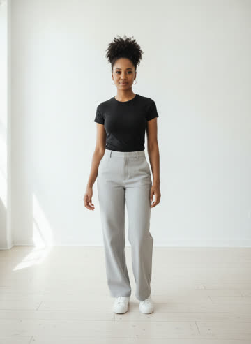 Step 1: one full-body photo of an AI-made woman standing in a white room